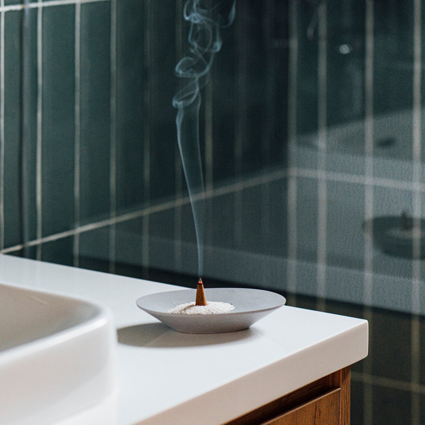Superellipse incense holder - concrete grey